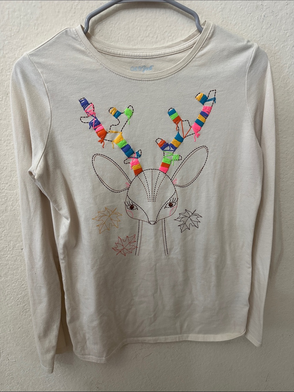 Cat & Jack Cream Long Sleeve Tee with Colorful Wrapped Antlers